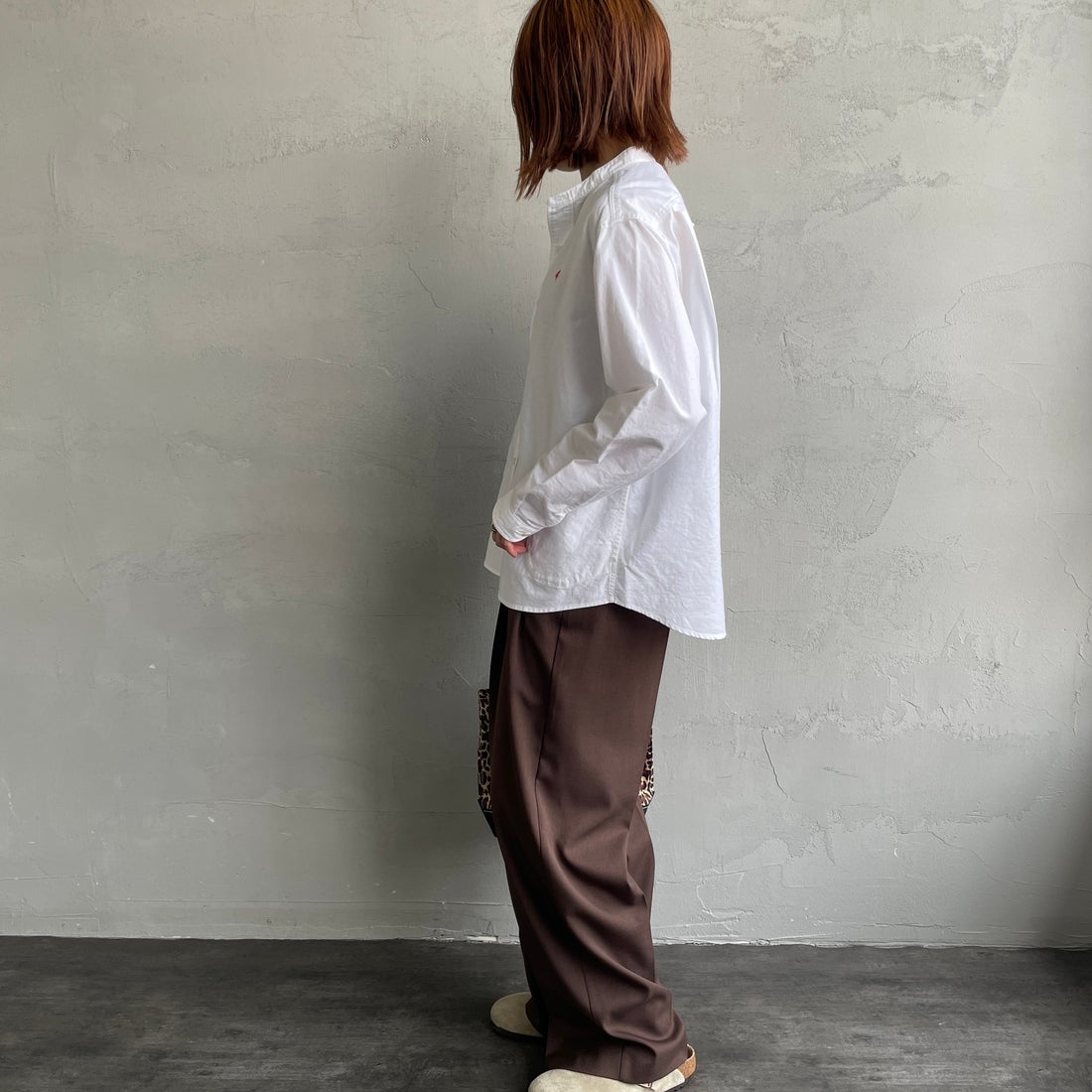 DANTON [ダントン] オックスフォード バンドカラーシャツ [DT-B0279SOX] WHITE &&モデル身長：158cm 着用サイズ：38&&