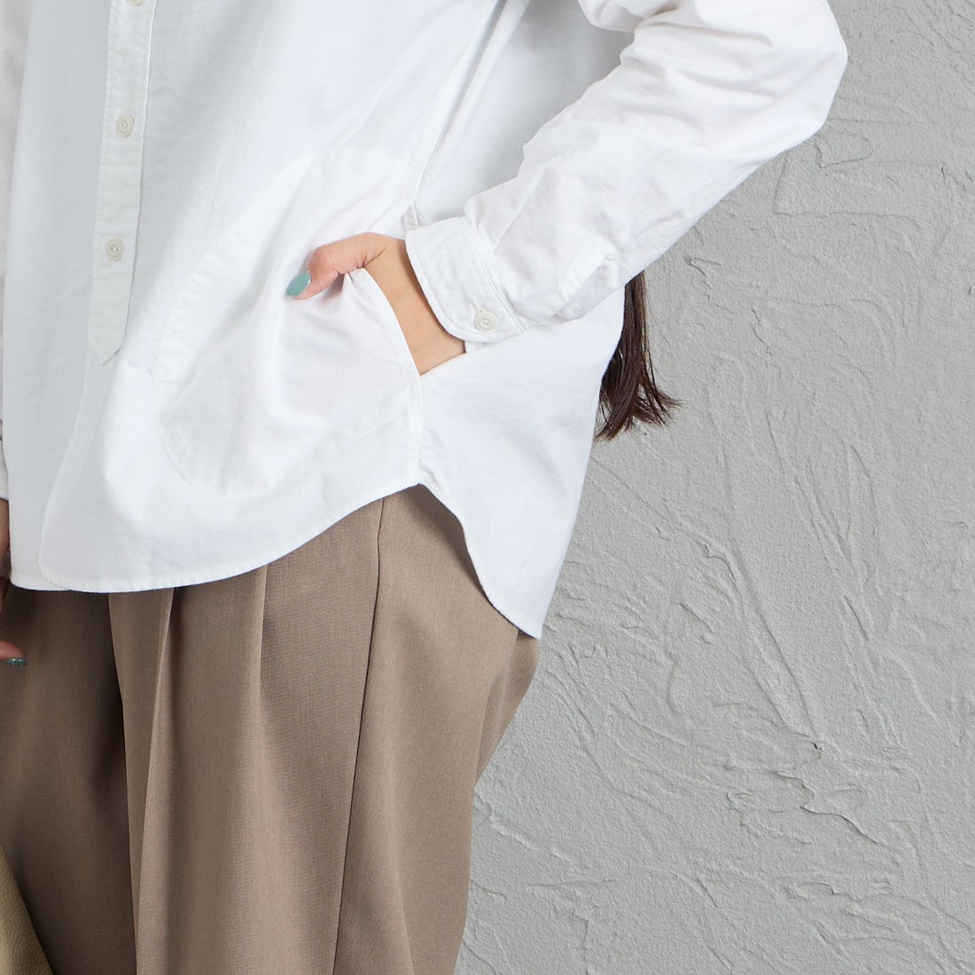 DANTON [ダントン] オックスフォード バンドカラーシャツ [DT-B0279SOX] WHITE &&モデル身長：156cm 着用サイズ：38&&