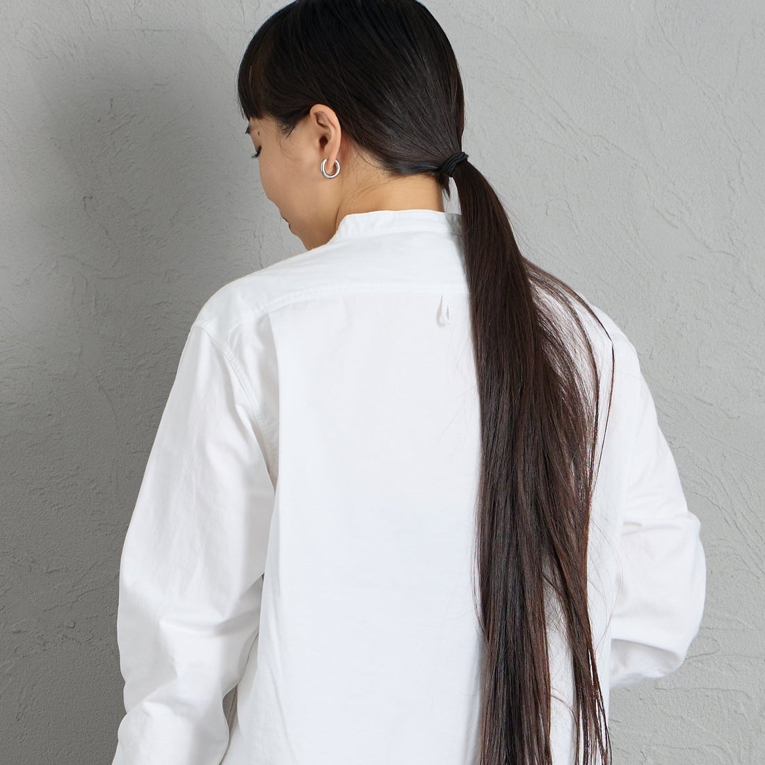 DANTON [ダントン] オックスフォード バンドカラーシャツ [DT-B0279SOX] WHITE &&モデル身長：156cm 着用サイズ：38&&