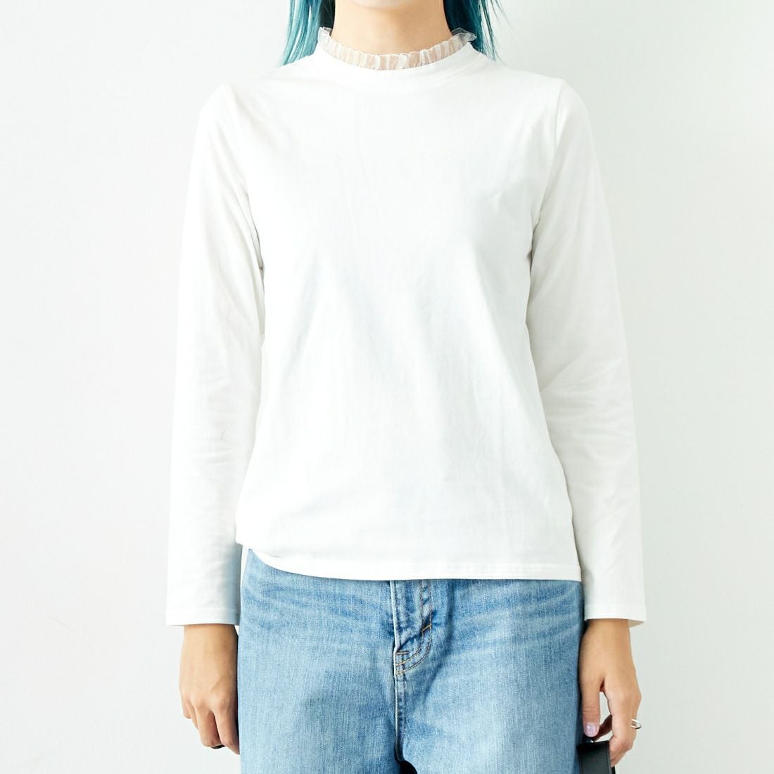 Jf Ready Made [ジェイエフレディメイド] フリルレースTシャツ [3005101] 104 ｵﾌﾎﾜｲﾄ &&モデル身長：167cm 着用サイズ：F&&