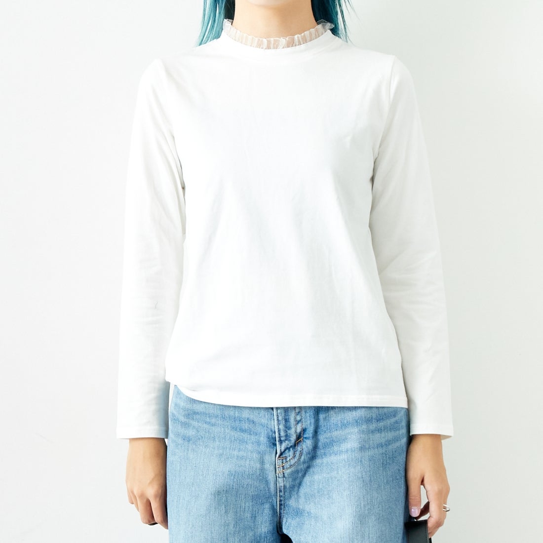 Jf Ready Made [ジェイエフレディメイド] フリルレースTシャツ [3005101] 104 ｵﾌﾎﾜｲﾄ &&モデル身長：167cm 着用サイズ：F&&