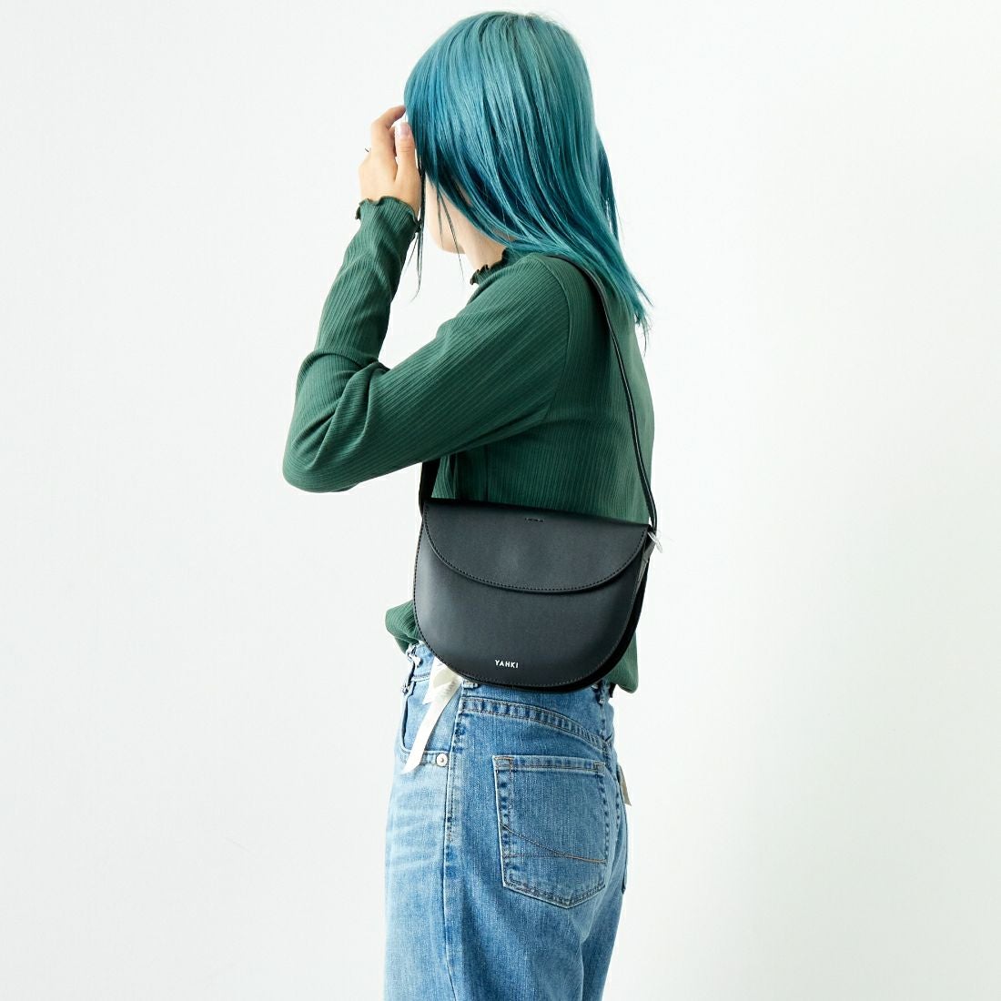 Jf Ready Made [ジェイエフレディメイド] ランダムテレコメローハイネックTシャツ [3005103] 401 ｸﾞﾘｰﾝ &&モデル身長：167cm 着用サイズ：F&&