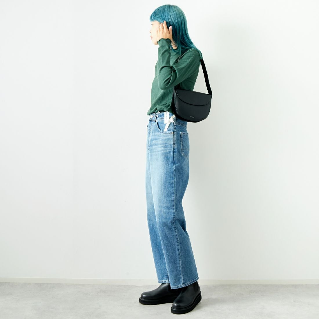 Jf Ready Made [ジェイエフレディメイド] ランダムテレコメローハイネックTシャツ [3005103] 401 ｸﾞﾘｰﾝ &&モデル身長：167cm 着用サイズ：F&&