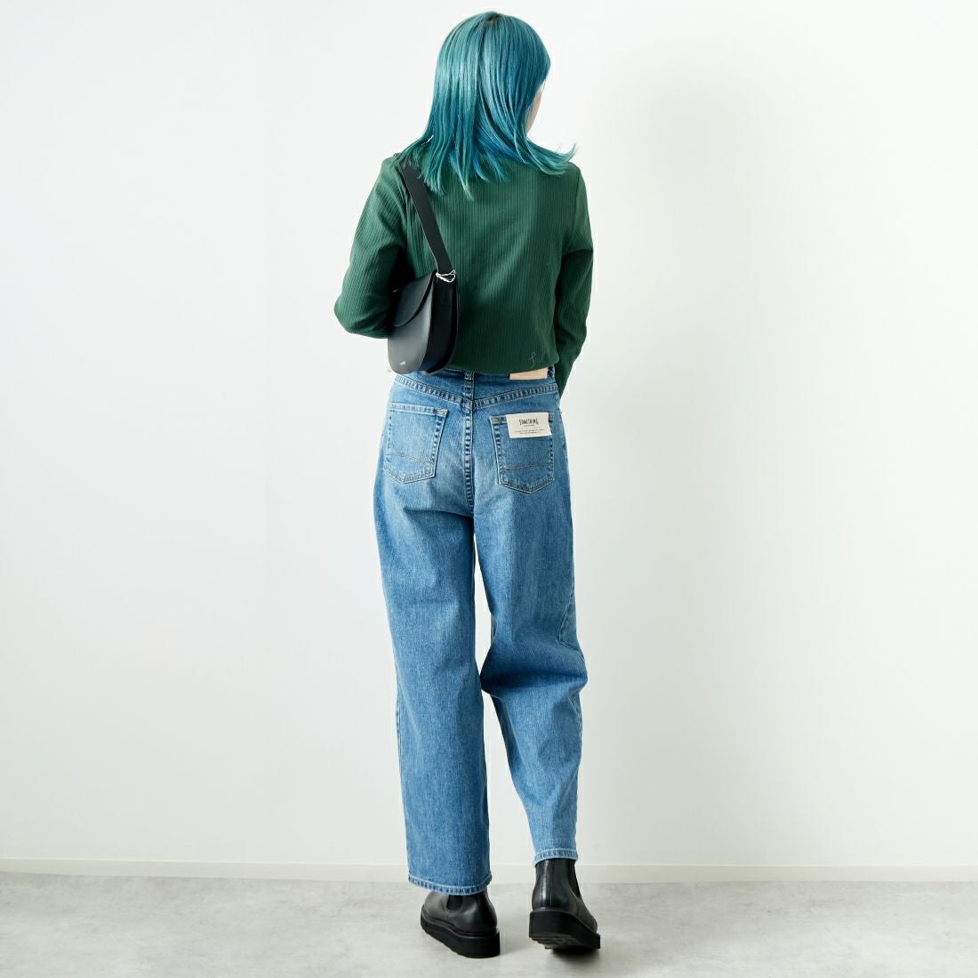 Jf Ready Made [ジェイエフレディメイド] ランダムテレコメローハイネックTシャツ [3005103] 401 ｸﾞﾘｰﾝ &&モデル身長：167cm 着用サイズ：F&&