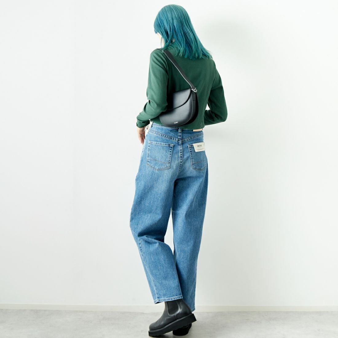 Jf Ready Made [ジェイエフレディメイド] ランダムテレコメローハイネックTシャツ [3005103] 401 ｸﾞﾘｰﾝ &&モデル身長：167cm 着用サイズ：F&&