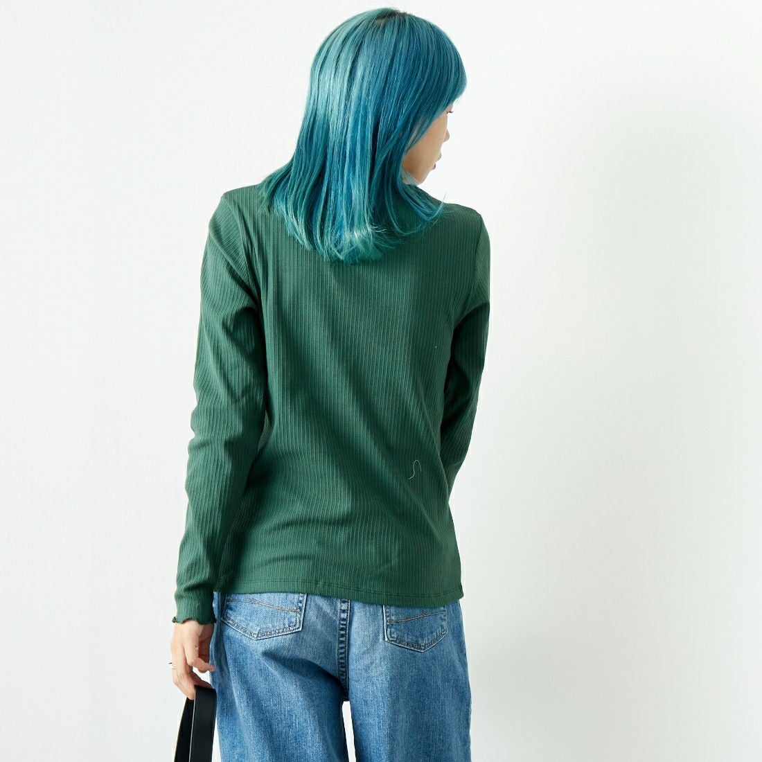 Jf Ready Made [ジェイエフレディメイド] ランダムテレコメローハイネックTシャツ [3005103] 401 ｸﾞﾘｰﾝ &&モデル身長：167cm 着用サイズ：F&&