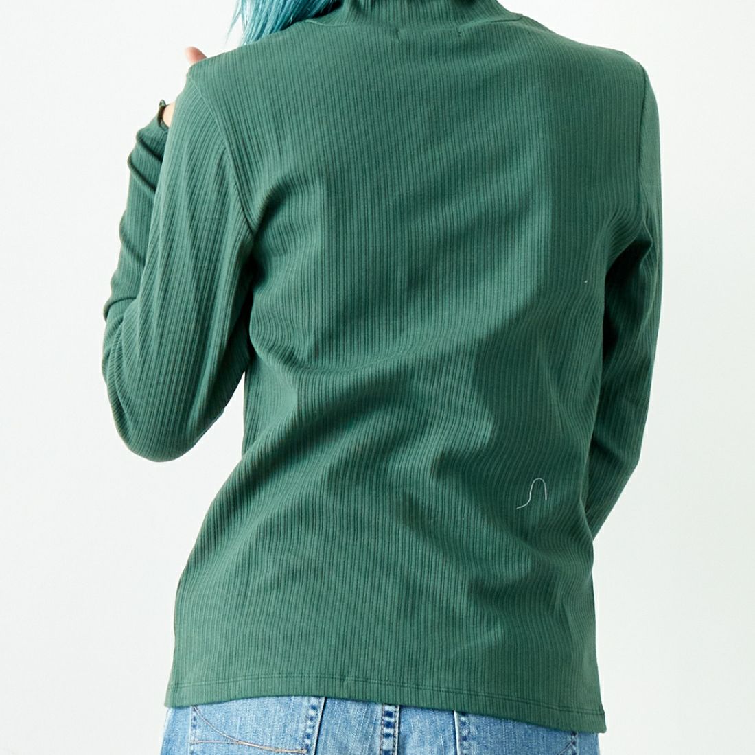 Jf Ready Made [ジェイエフレディメイド] ランダムテレコメローハイネックTシャツ [3005103] 401 ｸﾞﾘｰﾝ &&モデル身長：167cm 着用サイズ：F&&