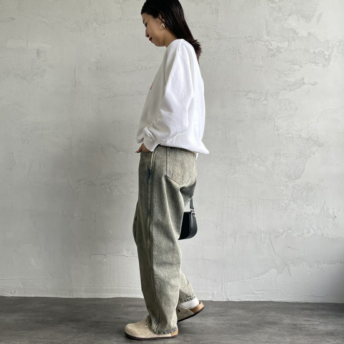 GOOD ROCK SPEED [グッドロックスピード] 別注 NIRVANA プリントスウェット [INTN-021-JF] WHITE &&モデル身長：163cm 着用サイズ：M&&