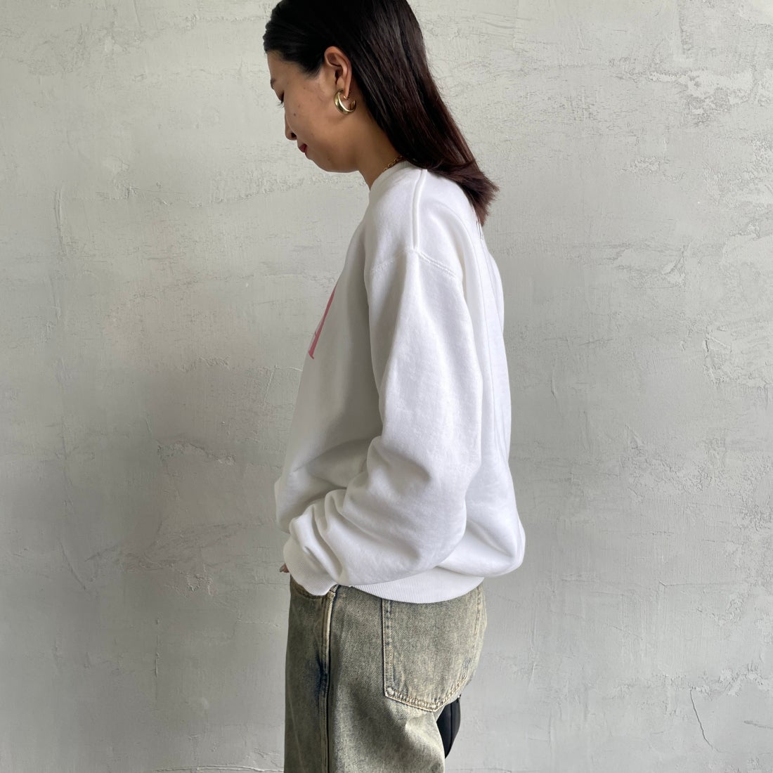 GOOD ROCK SPEED [グッドロックスピード] 別注 NIRVANA プリントスウェット [INTN-021-JF] WHITE &&モデル身長：163cm 着用サイズ：M&&