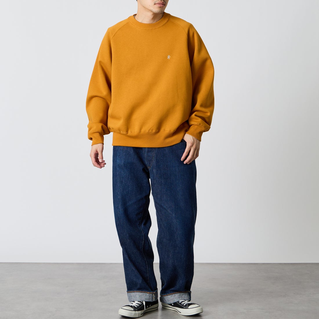Gymphlex [ジムフレックス] スウィングスリーブ クルーネックスウェット [GY-C0292TCF] DK.YELLOW &&モデル身長：168cm 着用サイズ：M&&