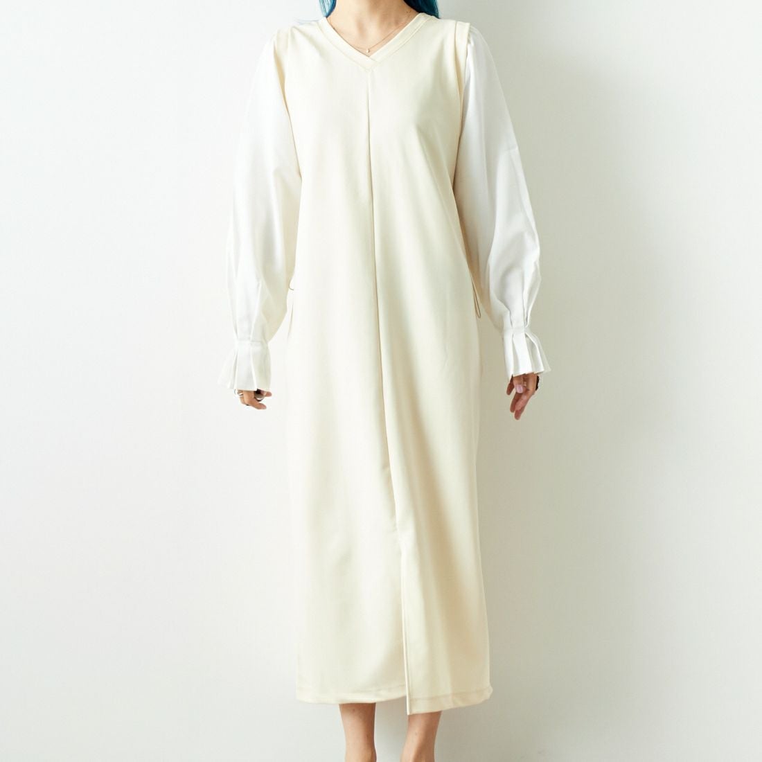 Maison de L'allure [メゾン ドゥ ラリュール] 布帛ドッキングドロストワンピース [M24132013] 21 IVR/OFF &&モデル身長：167cm 着用サイズ：F&&