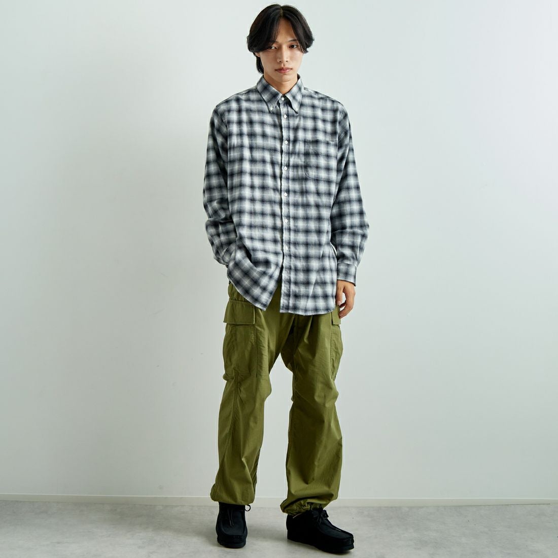 INDIVIDUALIZED SHIRTS [インディビジュアライズド シャツ] 別注 フランネルプレイドシャツ [IS200000001-JF] R12GFP BLK &&モデル身長：179cm 着用サイズ：16H&&