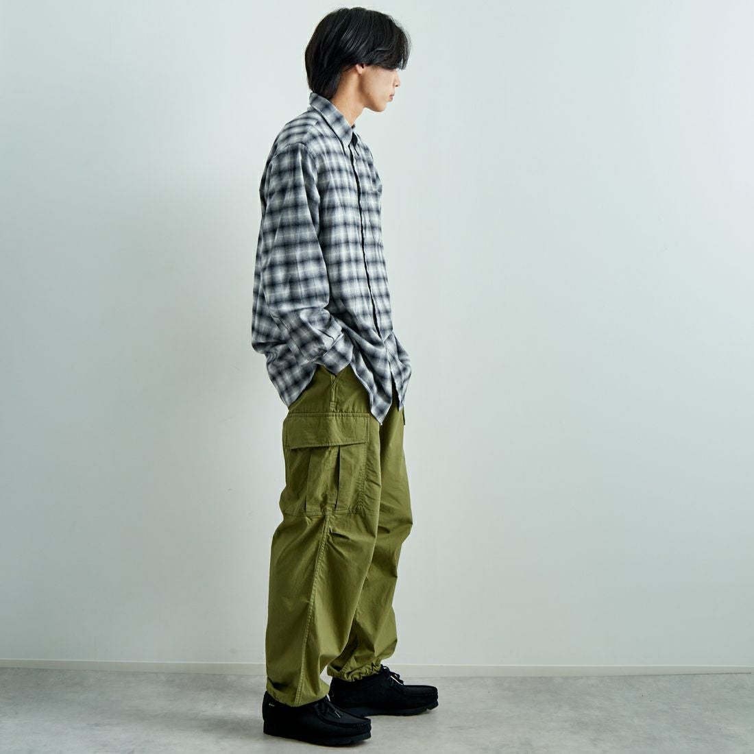 INDIVIDUALIZED SHIRTS [インディビジュアライズド シャツ] 別注 フランネルプレイドシャツ [IS200000001-JF] R12GFP BLK &&モデル身長：179cm 着用サイズ：16H&&
