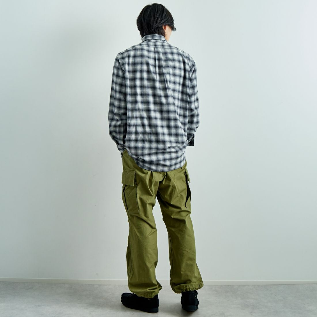 INDIVIDUALIZED SHIRTS [インディビジュアライズド シャツ] 別注 フランネルプレイドシャツ [IS200000001-JF] R12GFP BLK &&モデル身長：179cm 着用サイズ：16H&&