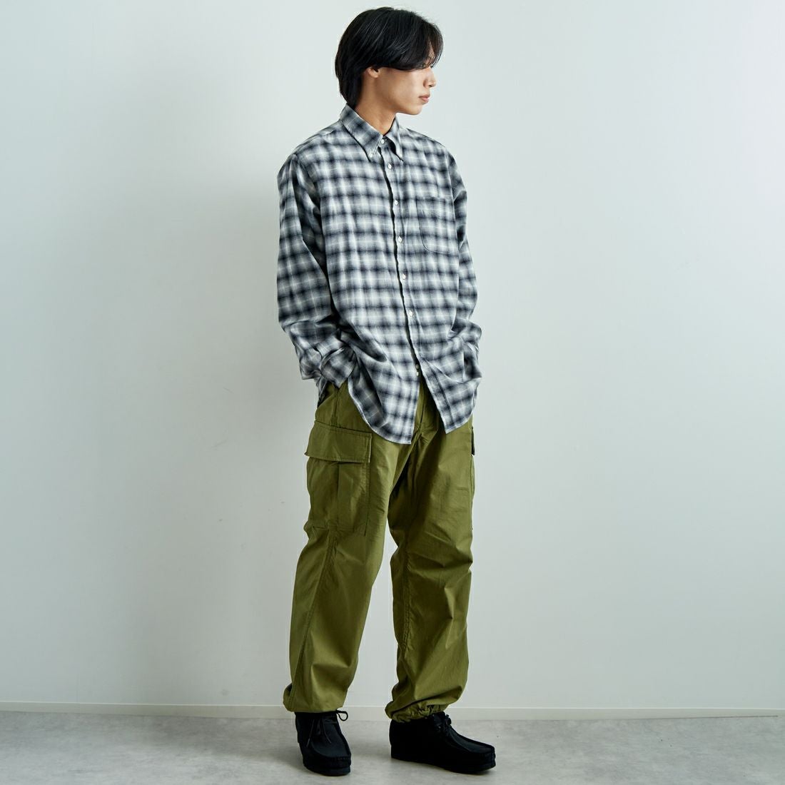 INDIVIDUALIZED SHIRTS [インディビジュアライズド シャツ] 別注 フランネルプレイドシャツ [IS200000001-JF] R12GFP BLK &&モデル身長：179cm 着用サイズ：16H&&