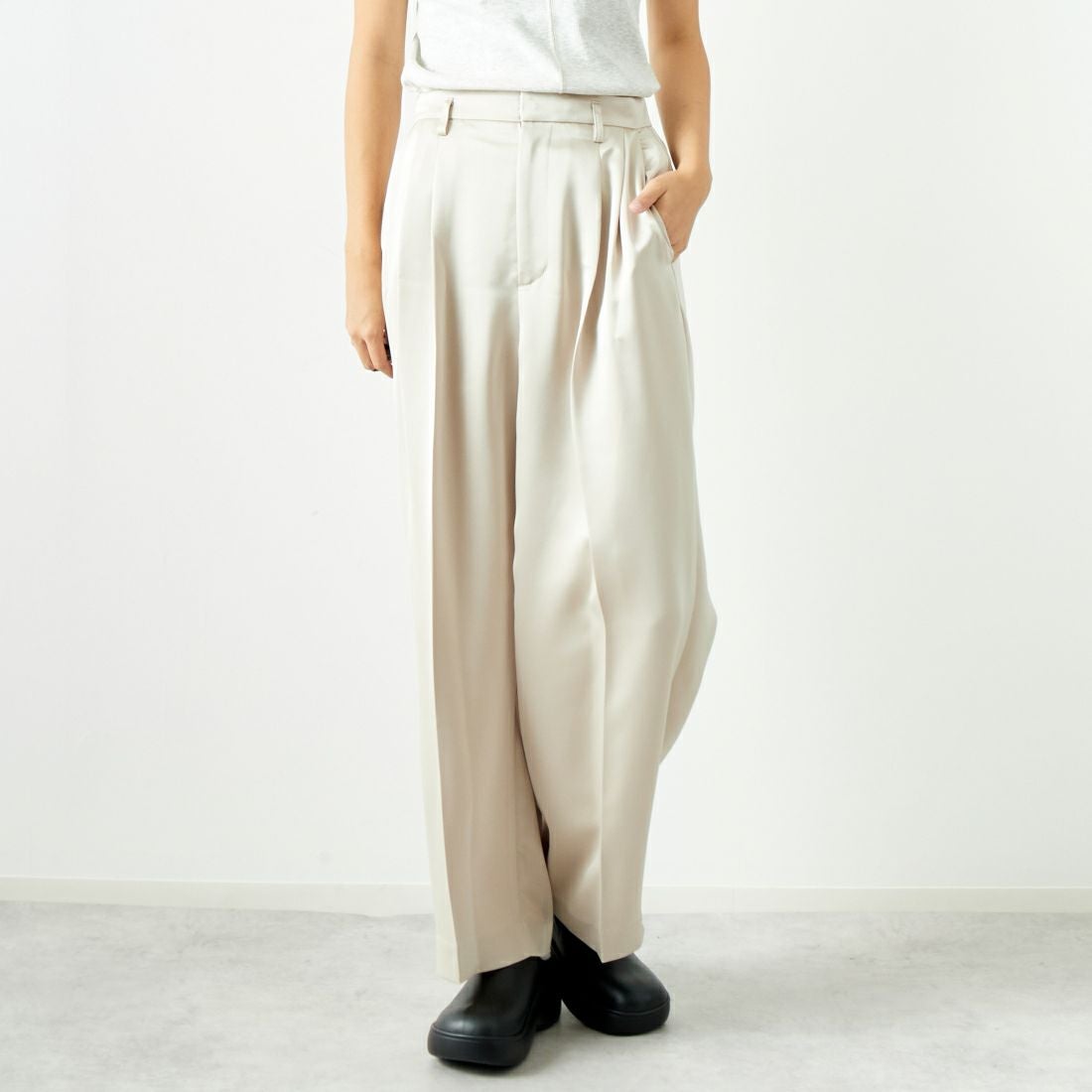 ma couleur [マ クルール] シルキーサテン ダブルクロスタックワイド