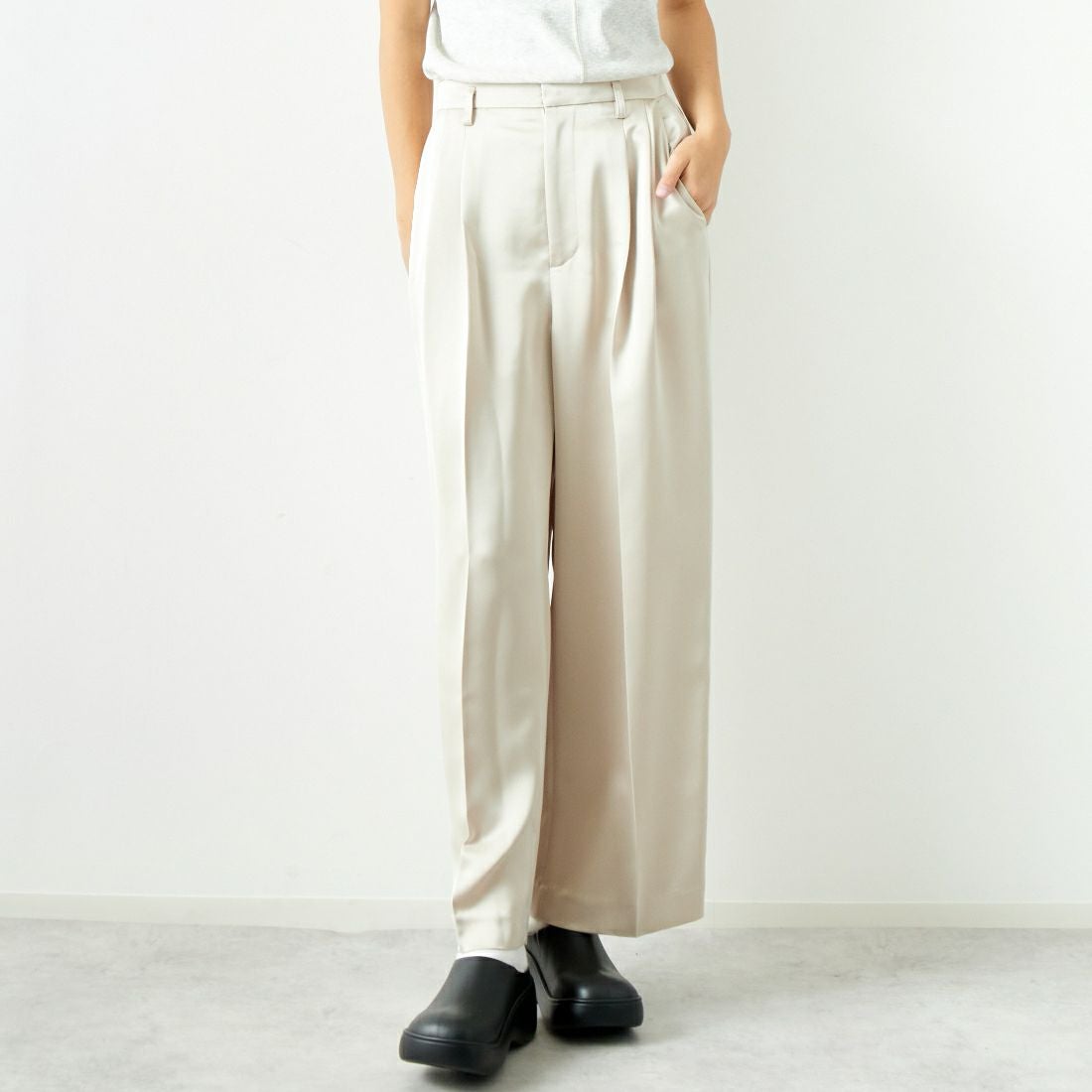 ma couleur [マ クルール] シルキーサテン ダブルクロスタックワイド