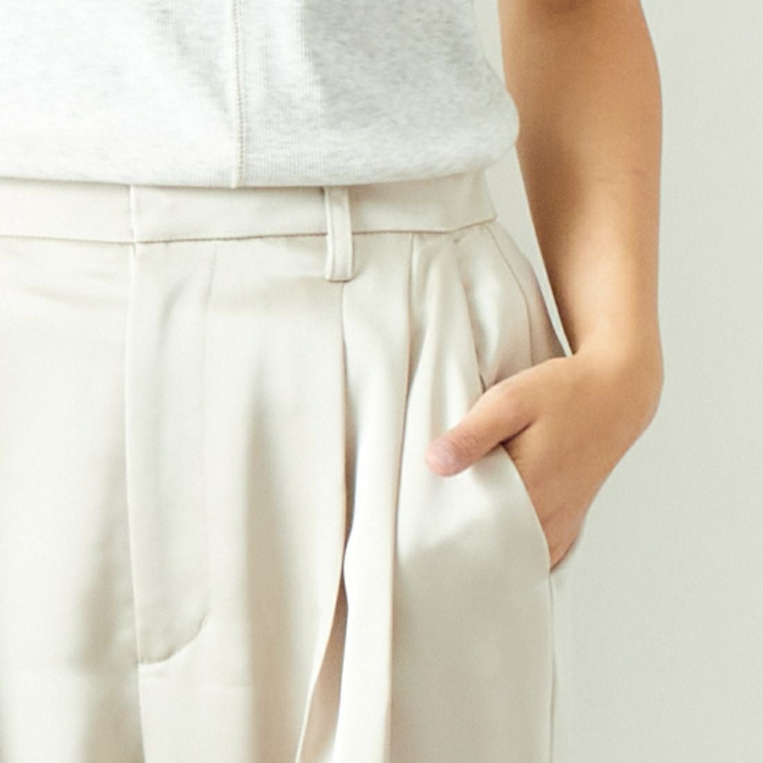 ma couleur [マ クルール] シルキーサテン ダブルクロスタックワイドパンツ [J-4659] 810 BEIGE