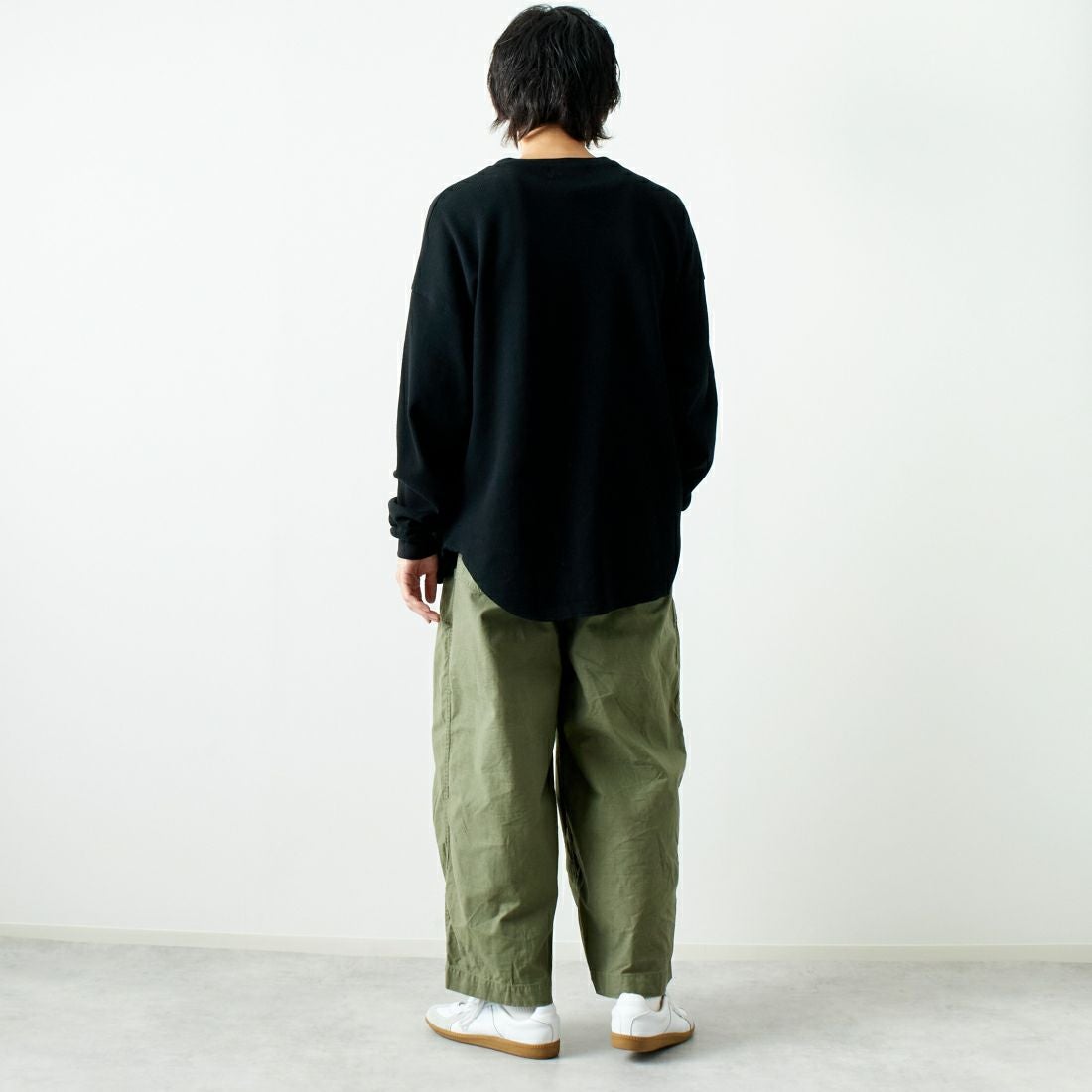 iori [イオリ] 別注 サーマルロングスリーブTシャツ [IP78-JF] BLACK &&モデル身長：182cm 着用サイズ：3&&