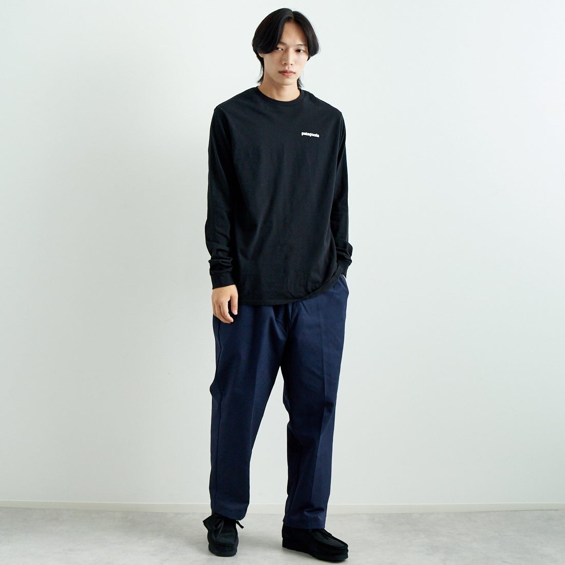 patagonia [パタゴニア] メンズ ロングスリーブ P-6ロゴ レスポンシビリティーTシャツ [38518] BLK &&モデル身長：179cm 着用サイズ：M&&