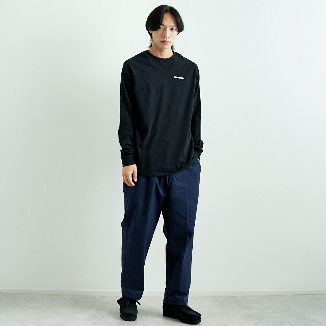 patagonia [パタゴニア] メンズ ロングスリーブ P-6ロゴ レスポンシビリティーTシャツ [38518] BLK &&モデル身長：179cm 着用サイズ：M&&