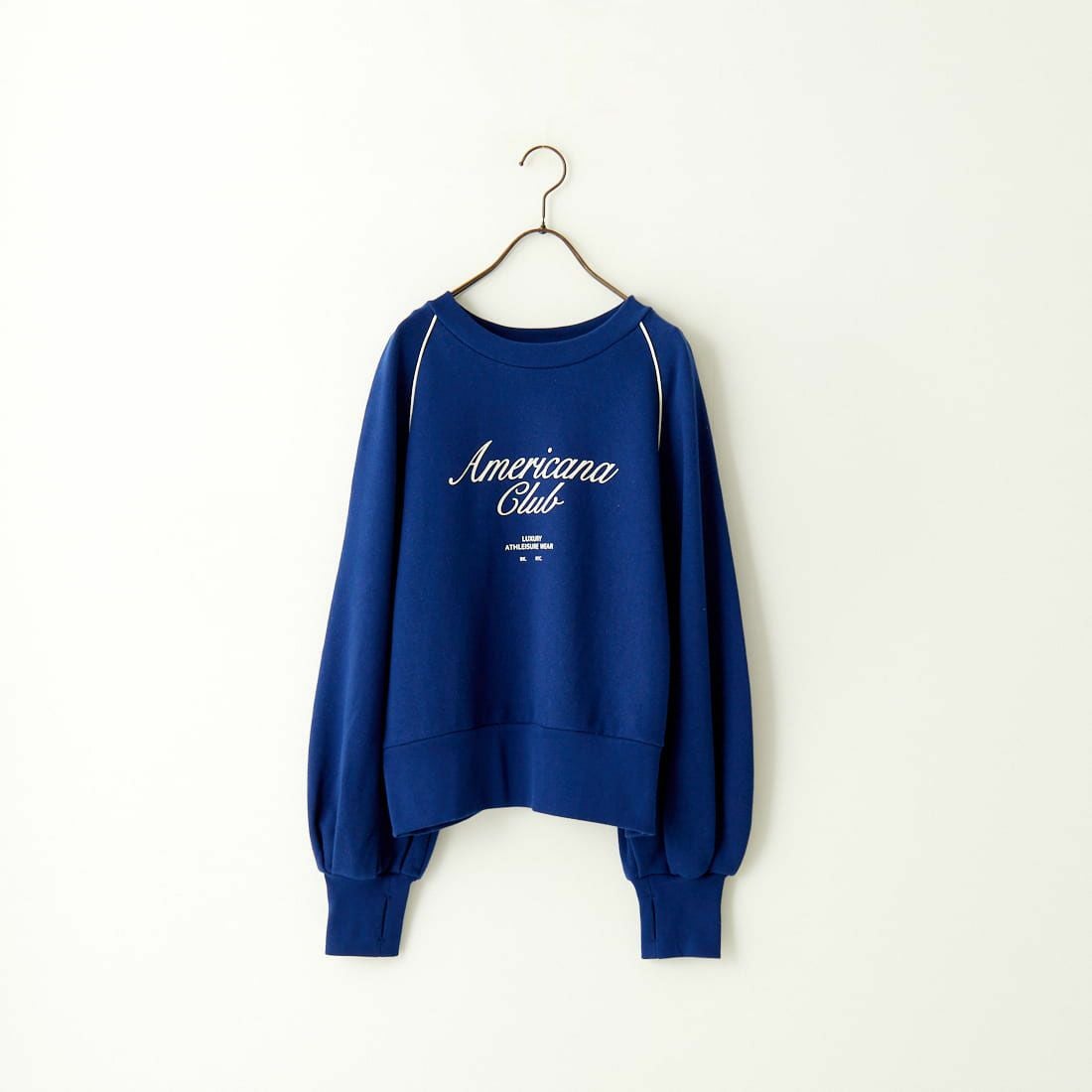 Americana × JEANS FACTORY [アメリカーナ × ジーンズファクトリー] 別注 ボリュームスリーブ ロゴプリントラグランスウェット [ASO-746-2-JF] ﾌﾞﾙｰ