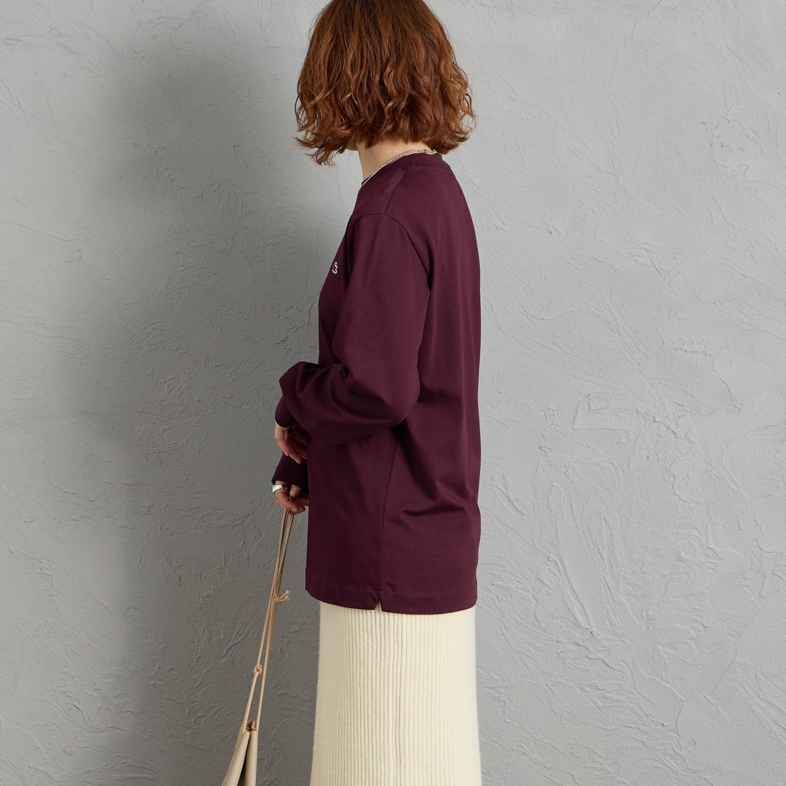 LACOSTE [ラコステ] ベーシックロングスリーブTシャツ [TH5583] 3KE BROWN &&モデル身長：158cm 着用サイズ：2&&