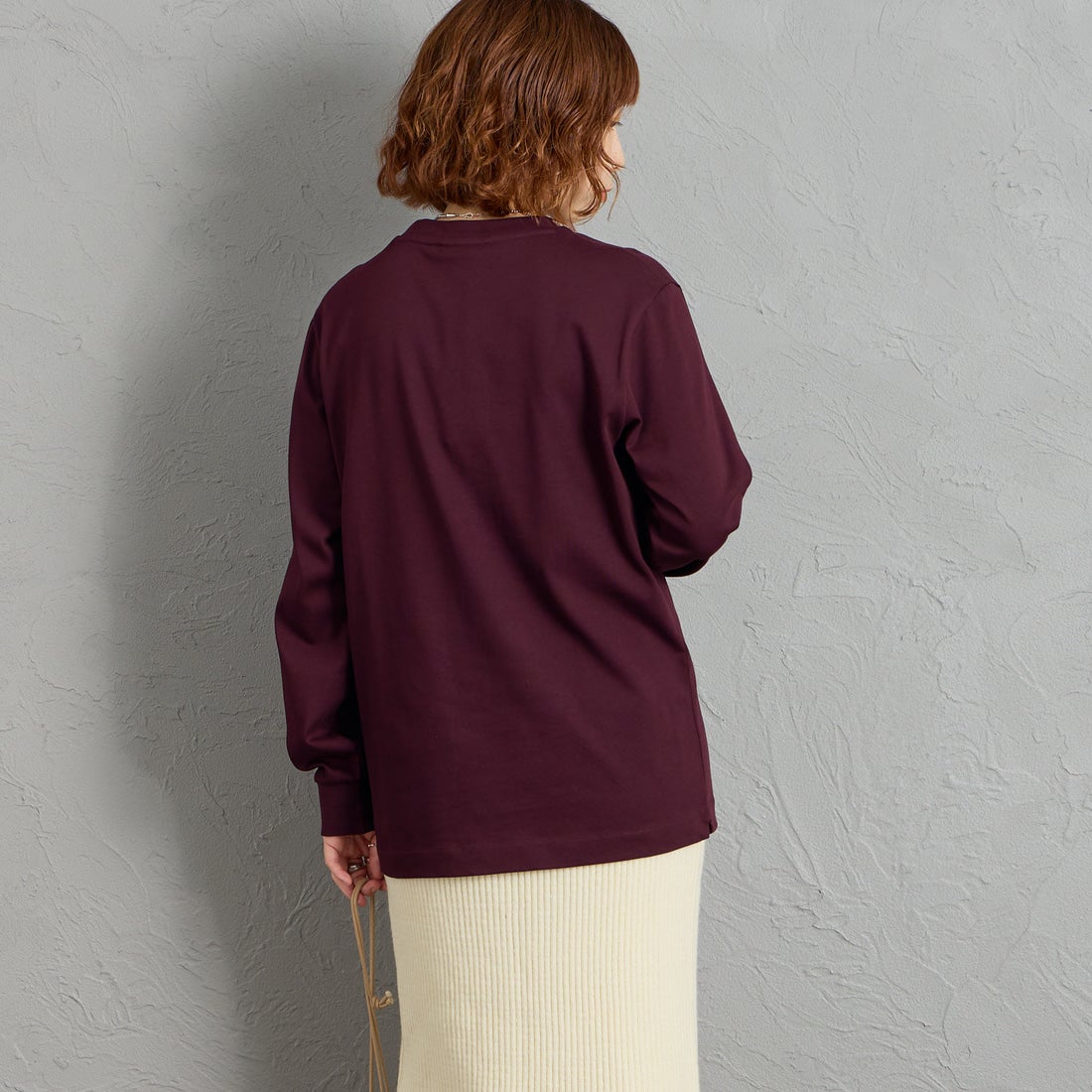 LACOSTE [ラコステ] ベーシックロングスリーブTシャツ [TH5583] 3KE BROWN &&モデル身長：158cm 着用サイズ：2&&