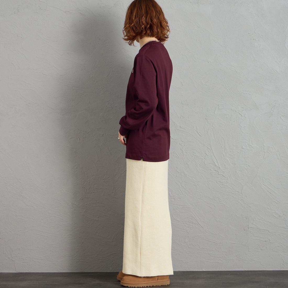 LACOSTE [ラコステ] ベーシックロングスリーブTシャツ [TH5583] 3KE BROWN &&モデル身長：158cm 着用サイズ：2&&