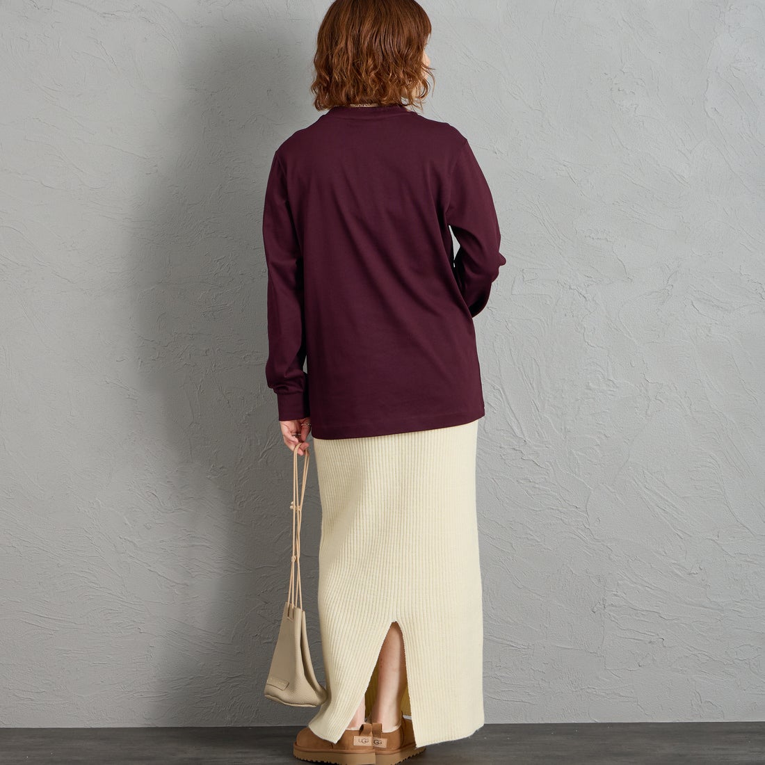 LACOSTE [ラコステ] ベーシックロングスリーブTシャツ [TH5583] 3KE BROWN &&モデル身長：158cm 着用サイズ：2&&