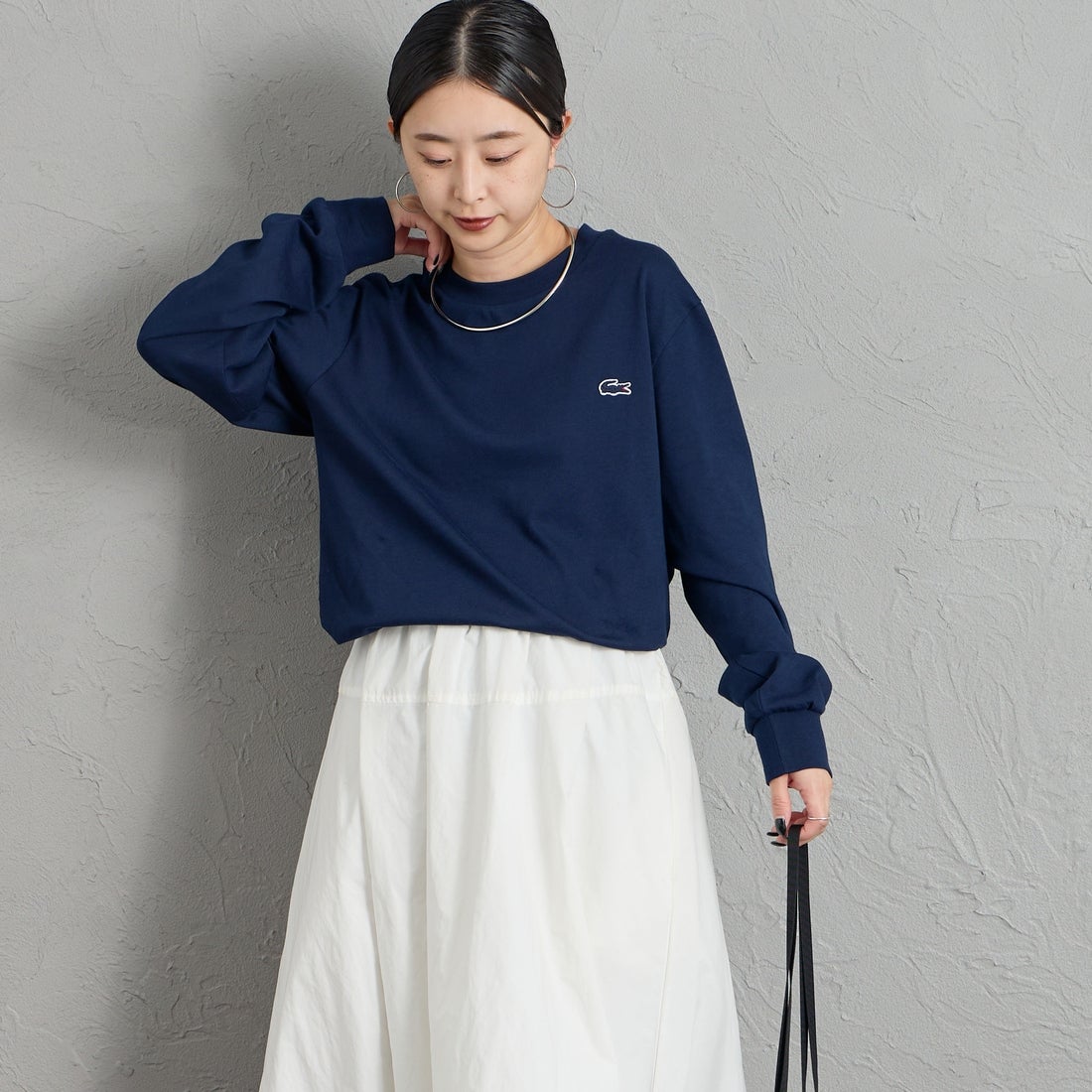 LACOSTE [ラコステ] ベーシックロングスリーブTシャツ [TH5583] 166 NAVY &&モデル身長：150cm 着用サイズ：2&&