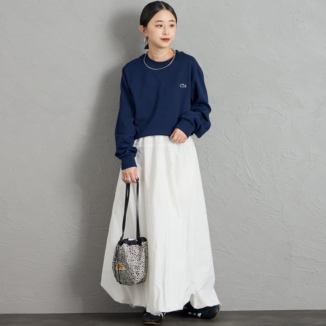 LACOSTE [ラコステ] ベーシックロングスリーブTシャツ [TH5583] 166 NAVY &&モデル身長：150cm 着用サイズ：2&&