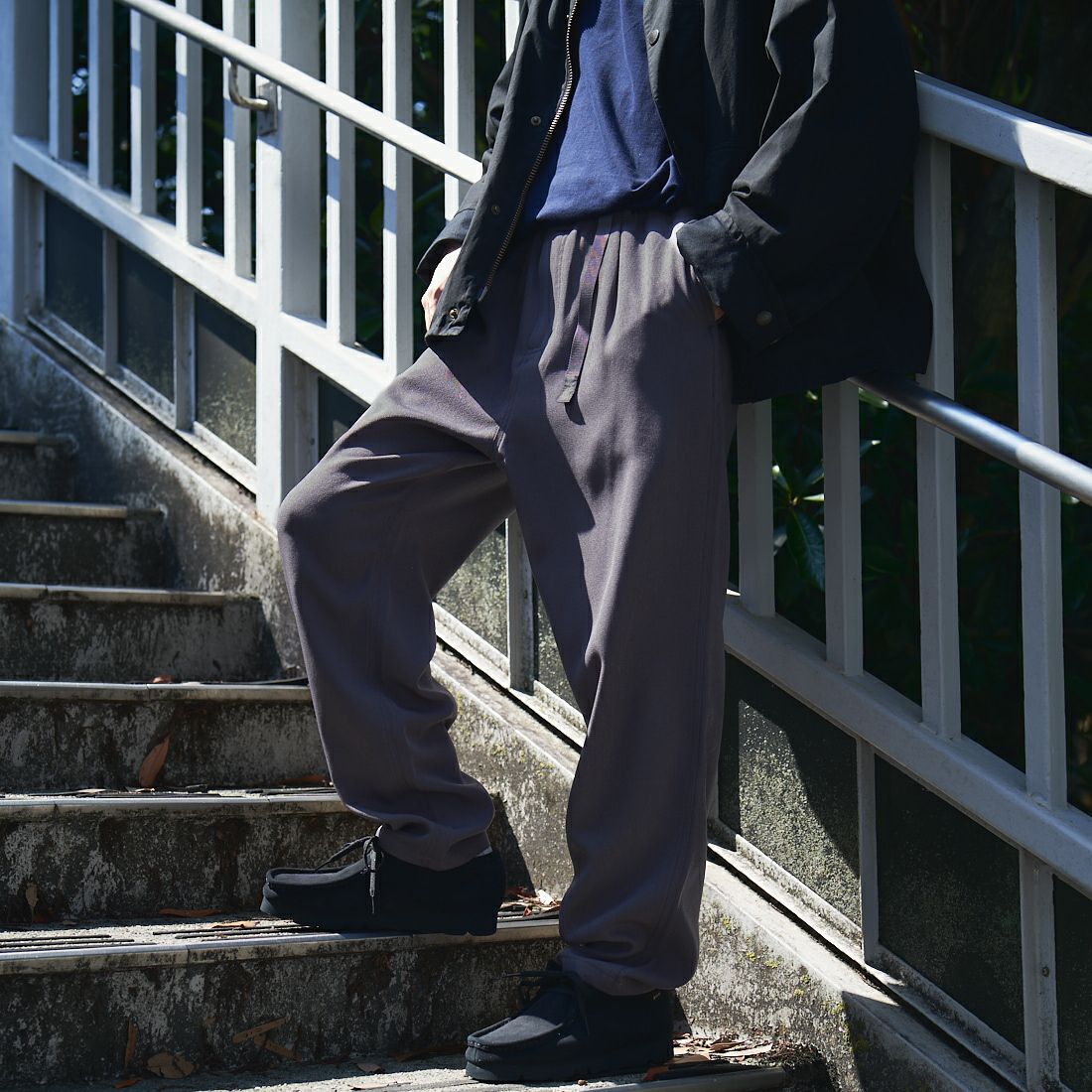 GRAMiCCi [グラミチ] 別注 ウールライク エブリデイパンツ [GUP4-F1024-JF] GRAY &&モデル身長：168cm 着用サイズ：L&&