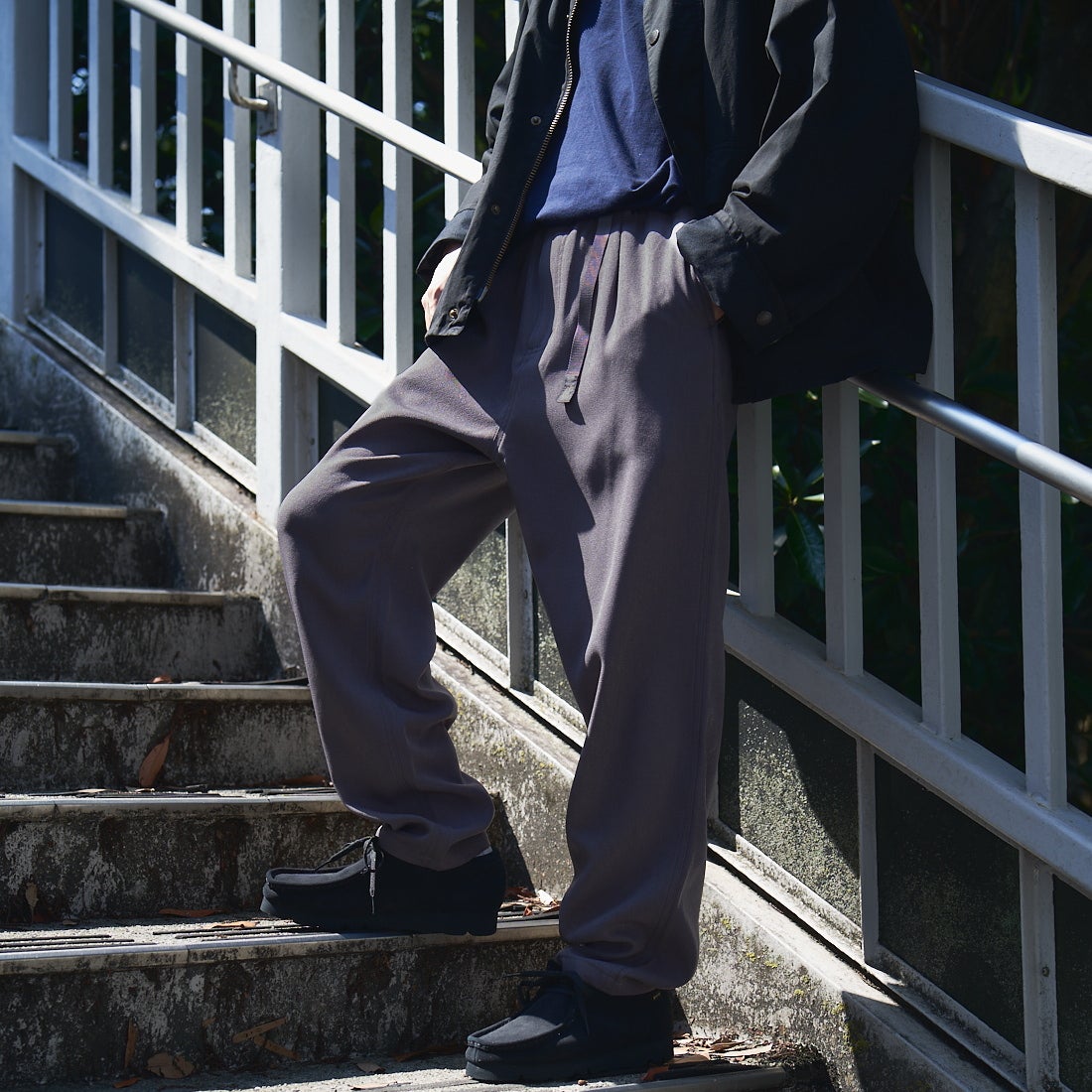 GRAMiCCi [グラミチ] 別注 ウールライク エブリデイパンツ [GUP4-F1024-JF] GRAY &&モデル身長：168cm 着用サイズ：L&&