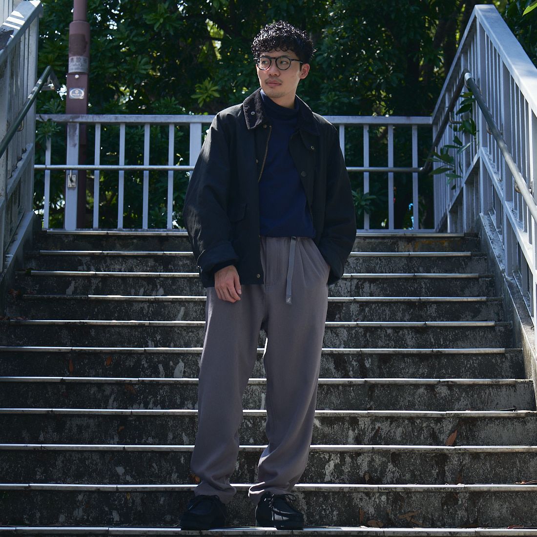 GRAMiCCi [グラミチ] 別注 ウールライク エブリデイパンツ [GUP4-F1024-JF] GRAY &&モデル身長：168cm 着用サイズ：L&&