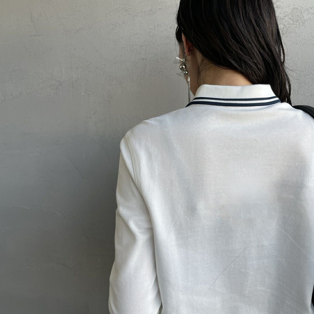 FRED PERRY [フレッドペリー] ツインティップライン ロングスリーブポロシャツ [G3636] Z78 SNOW W &&モデル身長：160cm 着用サイズ：10&&