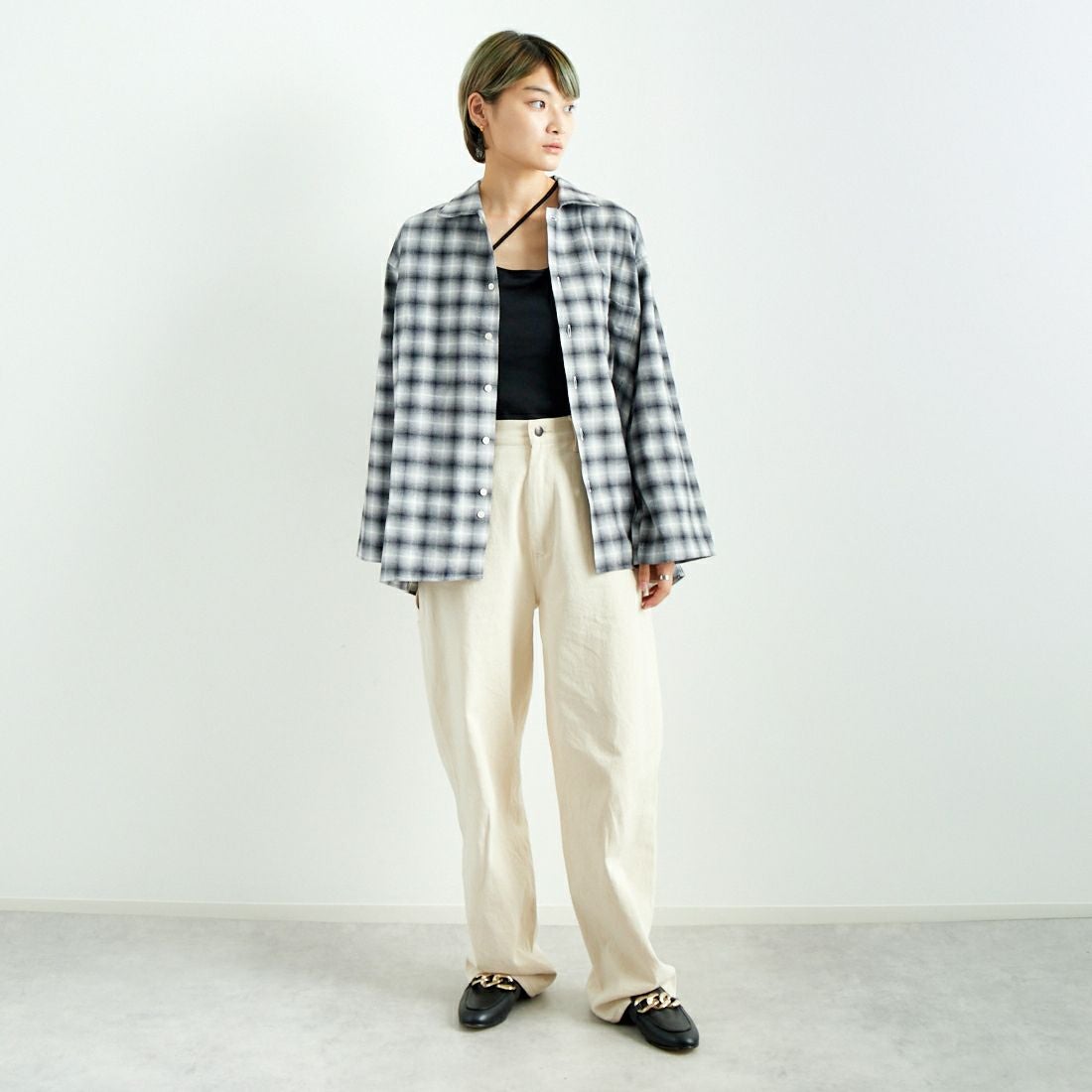 INDIVIDUALIZED SHIRTS [インディビジュアライズド シャツ] 別注 フランネルプレイドシャツ [IS200000002-JF] R12GFP BLK &&モデル身長：160cm 着用サイズ：F&&