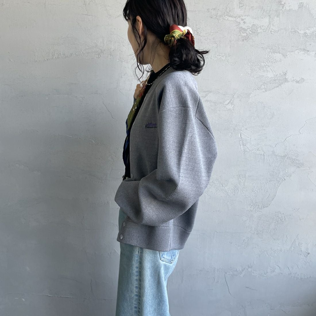 THOUSAND MILE [サウザンド マイル] 別注 ハニカムニットブルゾン [TM242PK50340-JF] 15 MD.GRAY&&モデル身長：160cm 着用サイズ：F&&