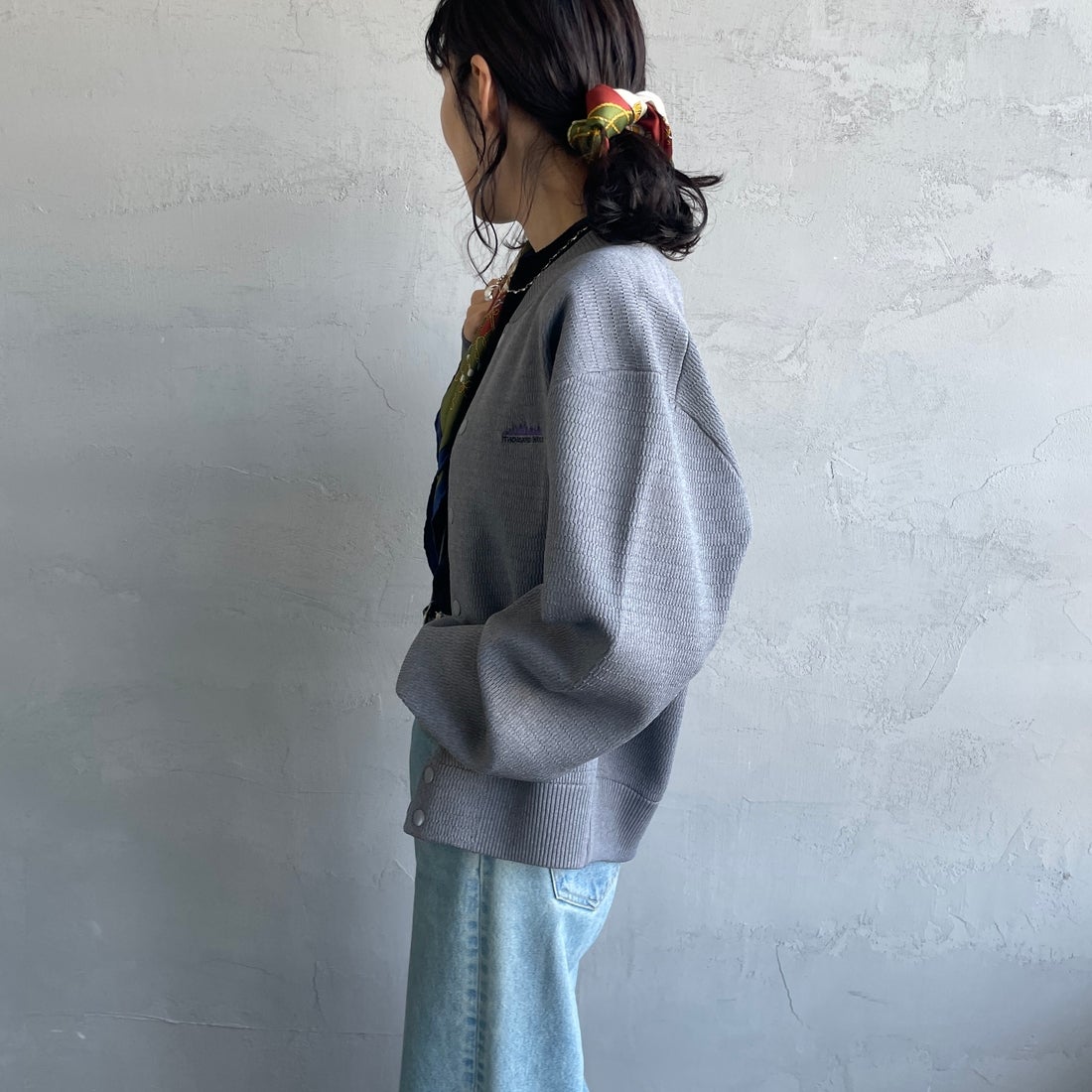 THOUSAND MILE [サウザンド マイル] 別注 ハニカムニットブルゾン [TM242PK50340-JF] 15 MD.GRAY&&モデル身長：160cm 着用サイズ：F&&