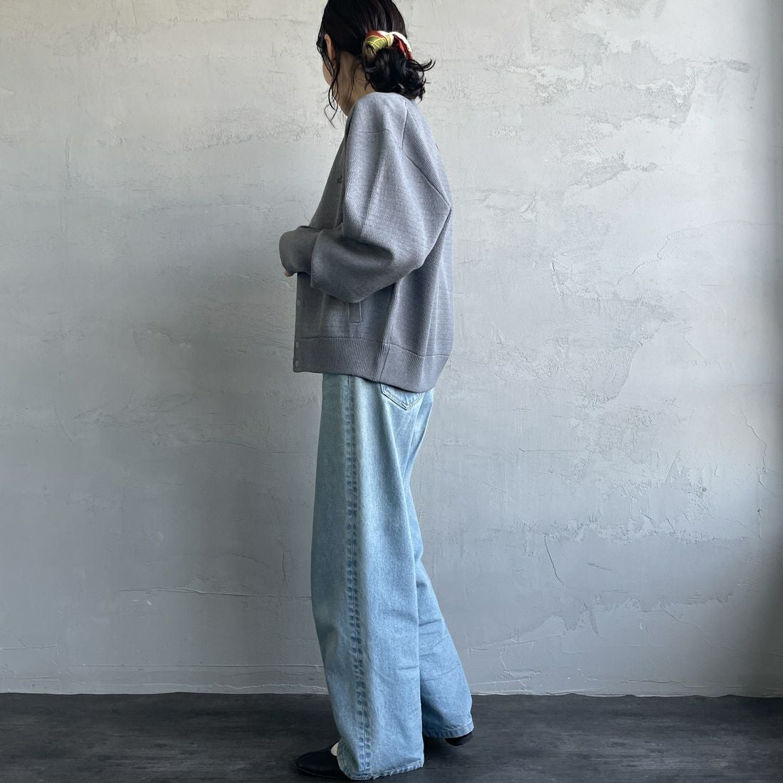 THOUSAND MILE [サウザンド マイル] 別注 ハニカムニットブルゾン [TM242PK50340-JF] 15 MD.GRAY&&モデル身長：160cm 着用サイズ：F&&