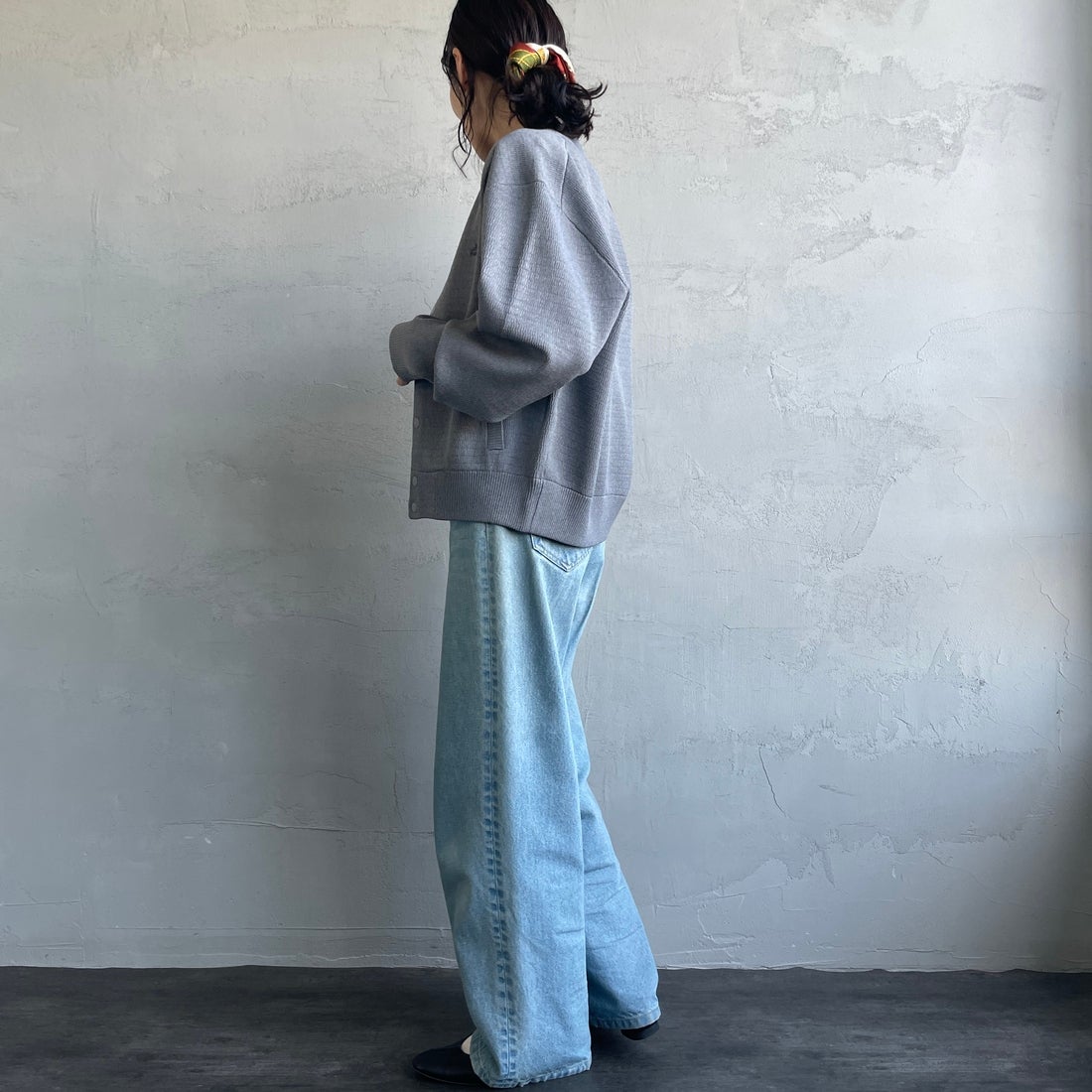 THOUSAND MILE [サウザンド マイル] 別注 ハニカムニットブルゾン [TM242PK50340-JF] 15 MD.GRAY&&モデル身長：160cm 着用サイズ：F&&