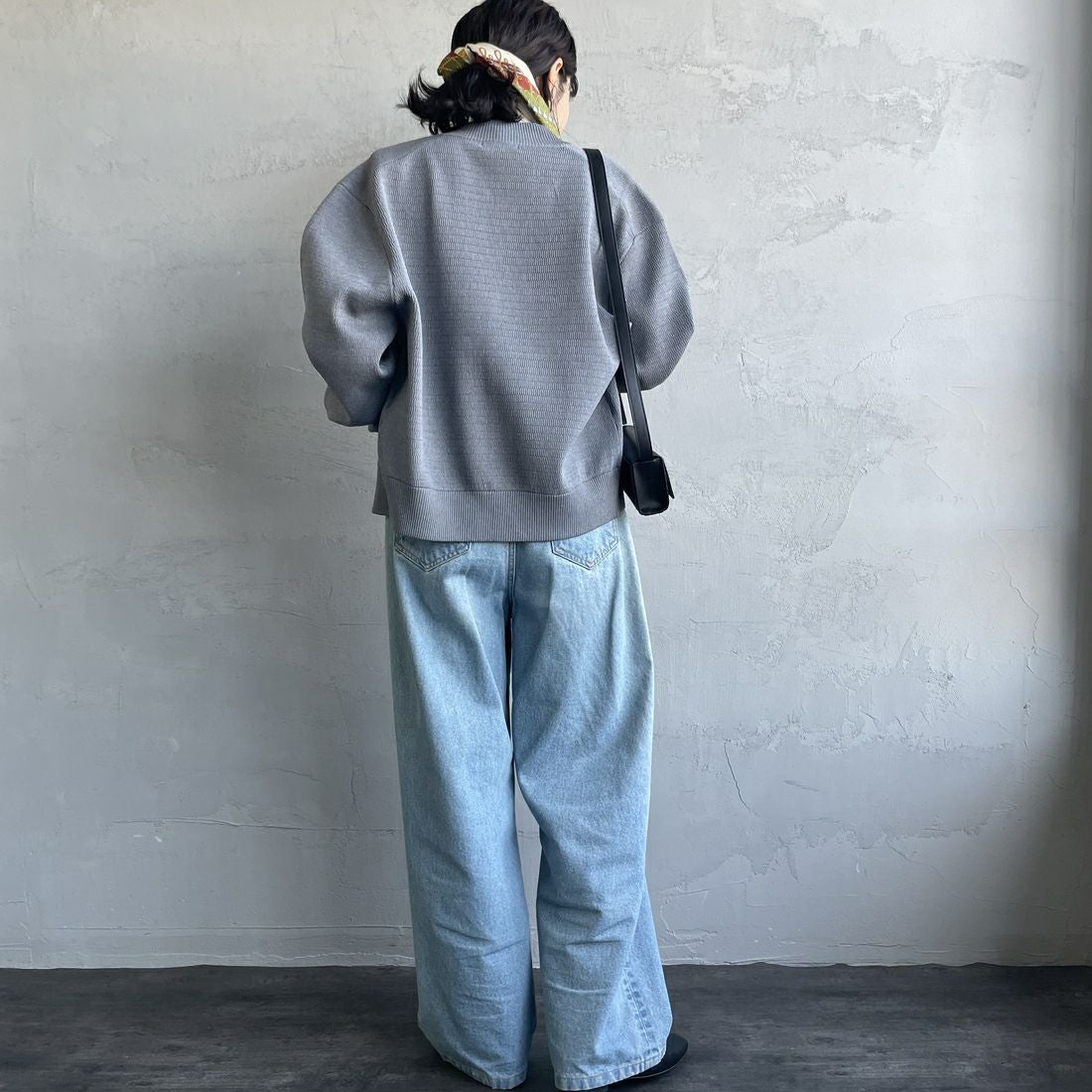 THOUSAND MILE [サウザンド マイル] 別注 ハニカムニットブルゾン [TM242PK50340-JF] 15 MD.GRAY&&モデル身長：160cm 着用サイズ：F&&