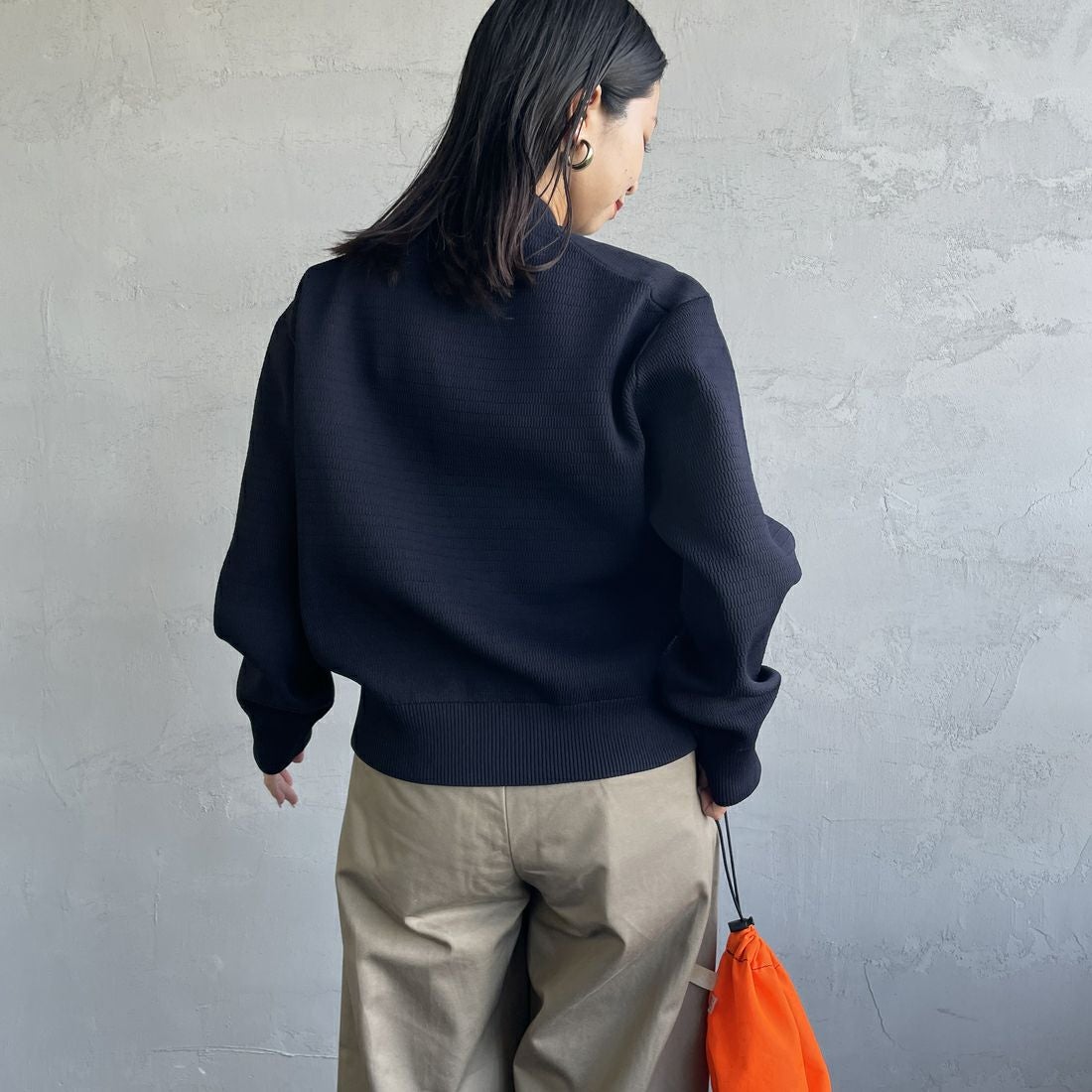 THOUSAND MILE [サウザンド マイル] 別注 ハニカムニットブルゾン [TM242PK50340-JF] 79ANAVY&&モデル身長：163cm 着用サイズ：F&&