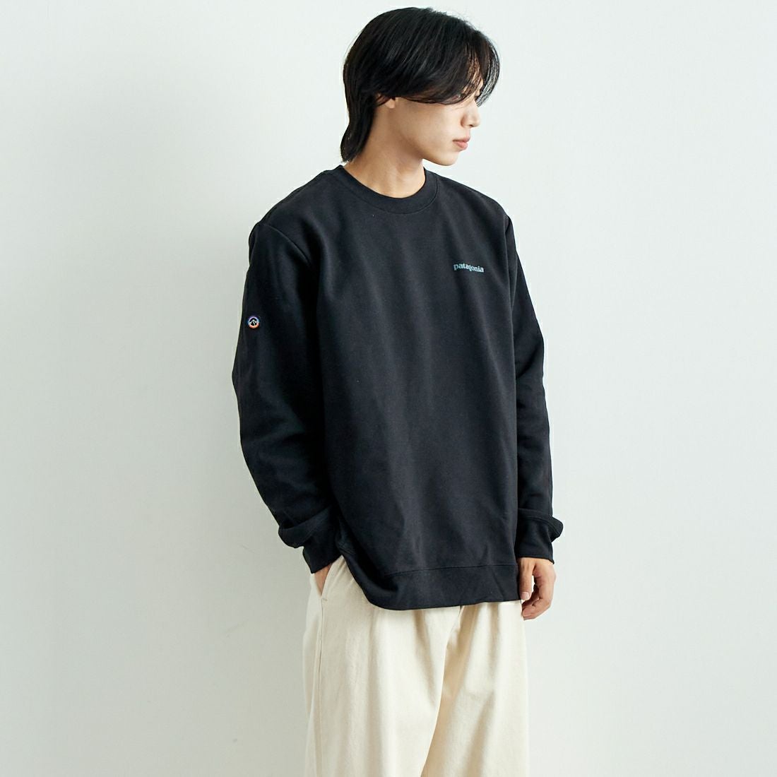 patagonia [パタゴニア] フィッツロイ アイコン アップライザル クルースウェットシャツ [39667] INBK &&モデル身長：179cm 着用サイズ：L&&