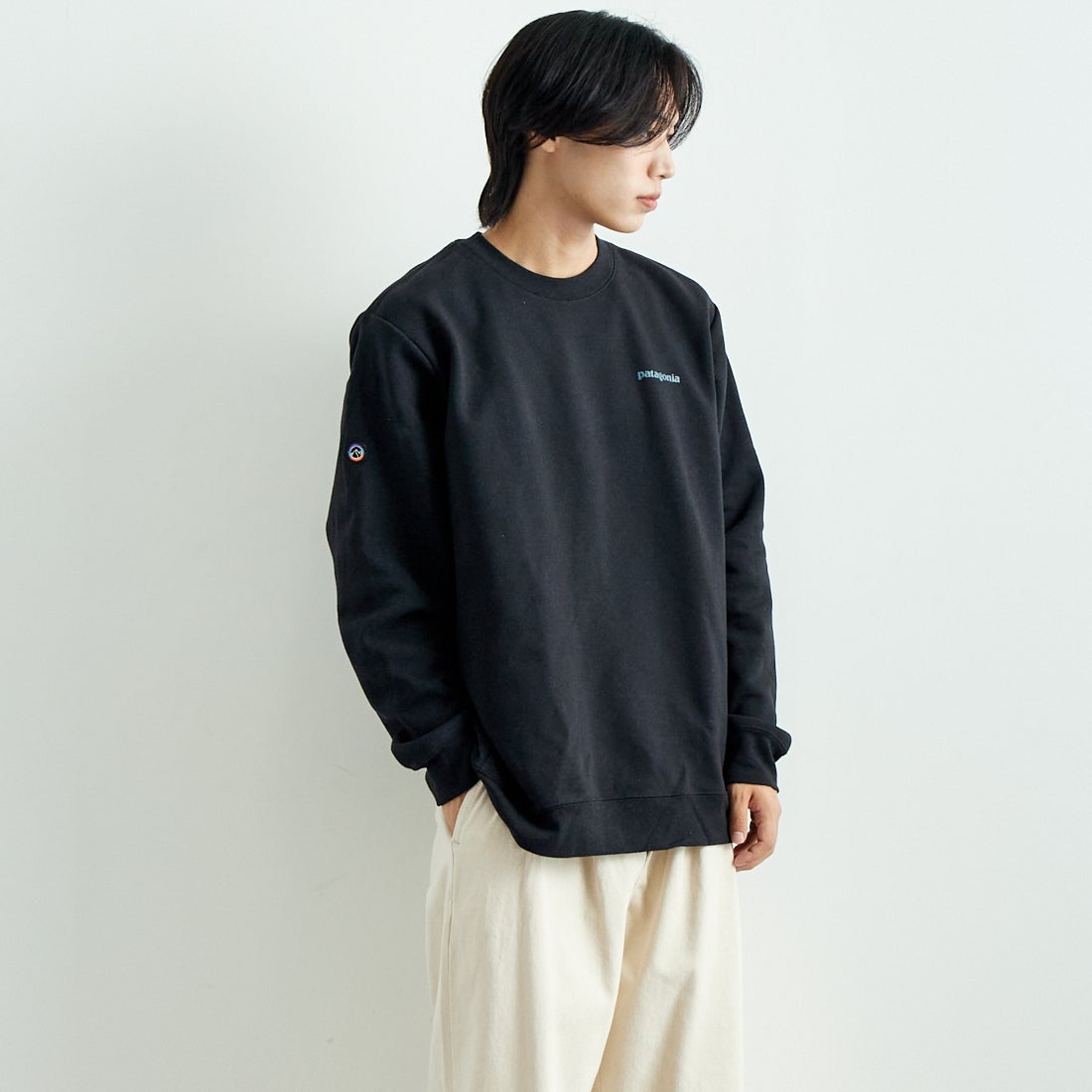 patagonia [パタゴニア] フィッツロイ アイコン アップライザル クルースウェットシャツ [39667] INBK &&モデル身長：179cm 着用サイズ：L&&