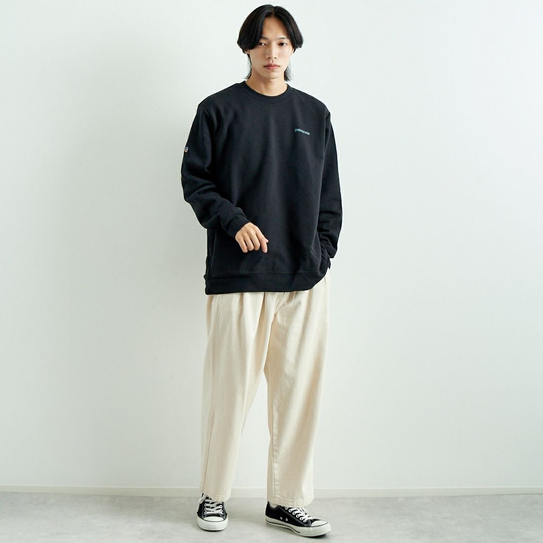 patagonia [パタゴニア] フィッツロイ アイコン アップライザル クルースウェットシャツ [39667] INBK &&モデル身長：179cm 着用サイズ：L&&