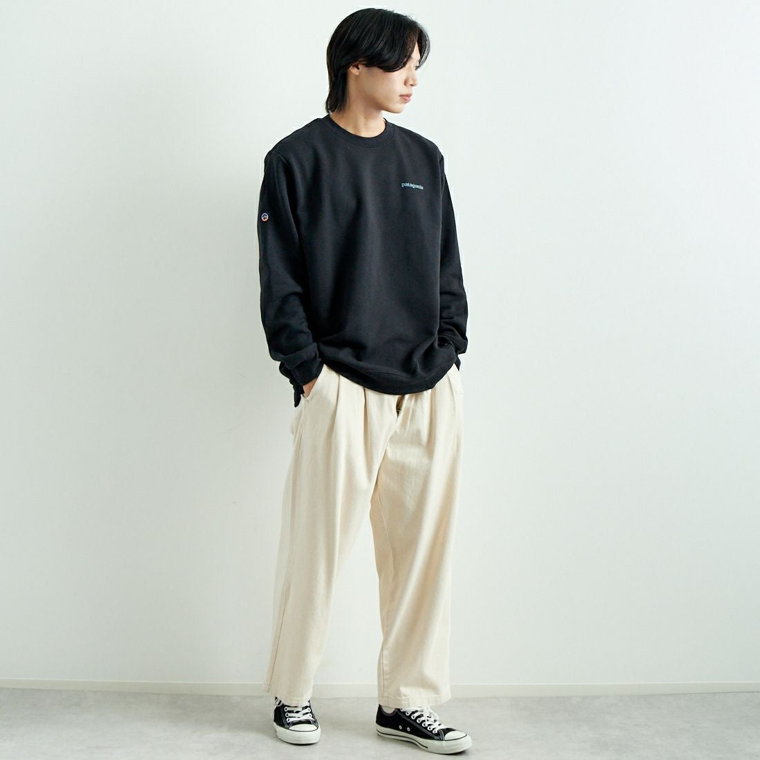 patagonia [パタゴニア] フィッツロイ アイコン アップライザル クルースウェットシャツ [39667] INBK &&モデル身長：179cm 着用サイズ：L&&