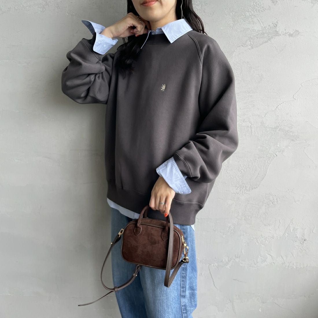 Gymphlex [ジムフレックス] スウィングスリーブ クルーネックスウェット [GY-C0291TCF] CHARCOAL &&モデル身長：160cm 着用サイズ：14&&