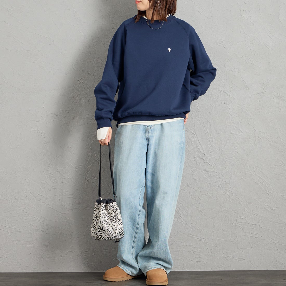 Gymphlex [ジムフレックス] スウィングスリーブ クルーネックスウェット [GY-C0291TCF] DEEP NAVY &&モデル身長：159cm 着用サイズ：14&&