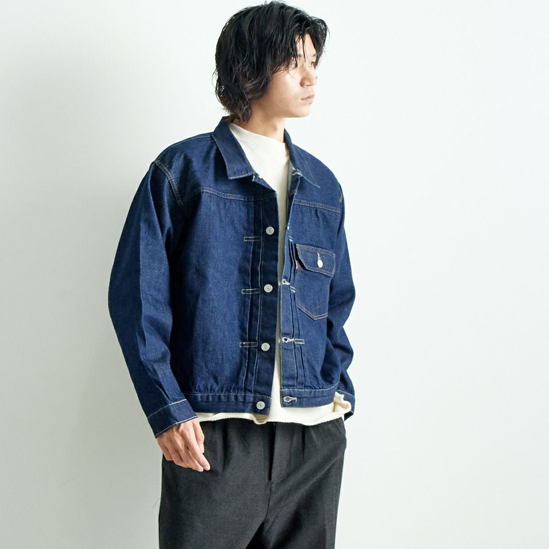 LEVIS Vintage Clothing [リーバイス ヴィンテージ クロージング] 1936モデル TYPE1ジャケット [0033E-00] 01 RINSE &&モデル身長：182cm 着用サイズ：L&&